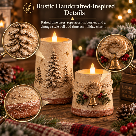 Rustieke kerstversiering met vlamloze LED-kaarsen