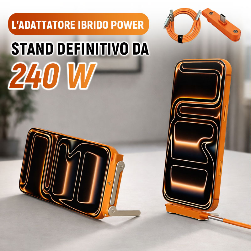 The ultimate 240 W Power-Stand hybrid adapter ⚡: the all-in-one solution for fast charging and screen viewing