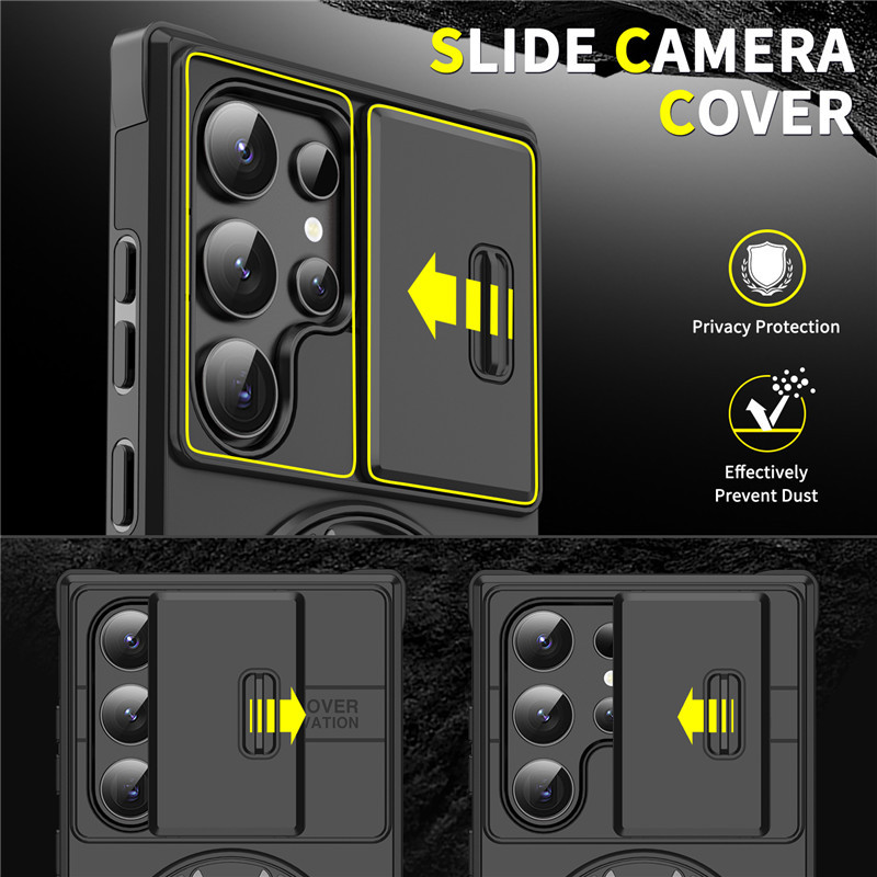 Galaxy S Series Shock-Resistant Case 🛡️ Sliding Camera Cover & 360° Ring Stand 🧲 Magnetic Moun
