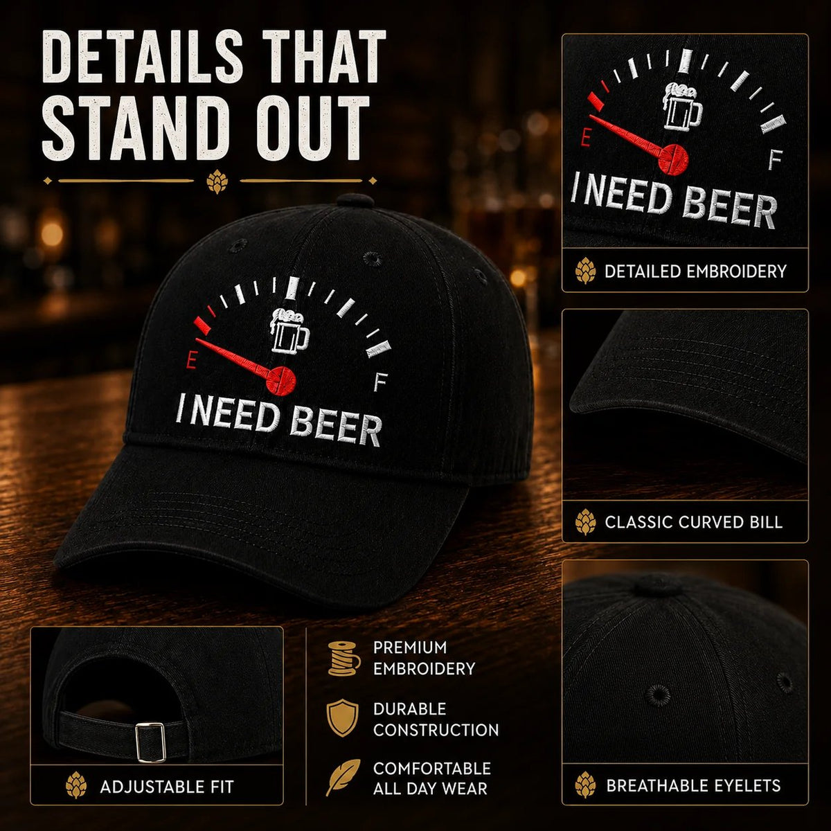 🔥LAATSTE DAG 50% KORTING - 🍺 ‘I NEED BEER’ geborduurde baseballpet – Unisex herdenkingspet🧢