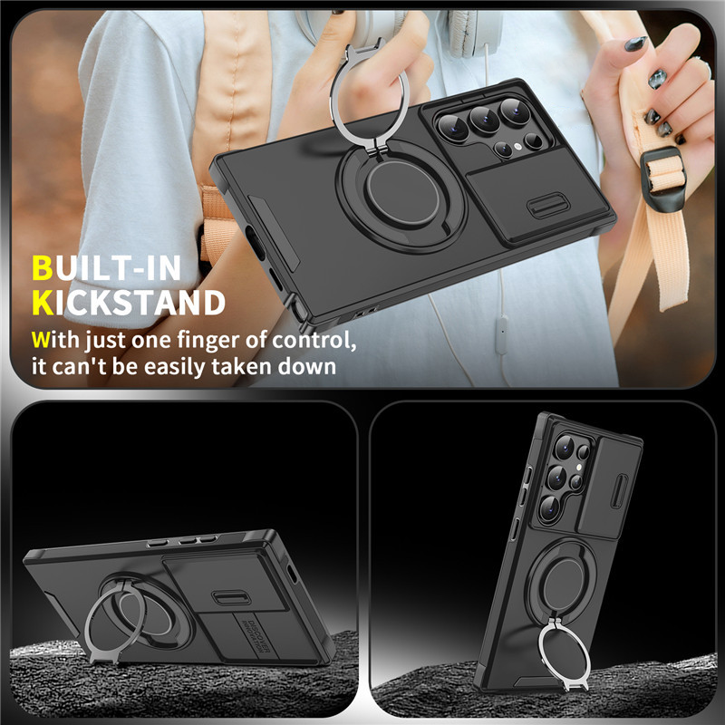 Galaxy S Series Shock-Resistant Case 🛡️ Sliding Camera Cover & 360° Ring Stand 🧲 Magnetic Moun