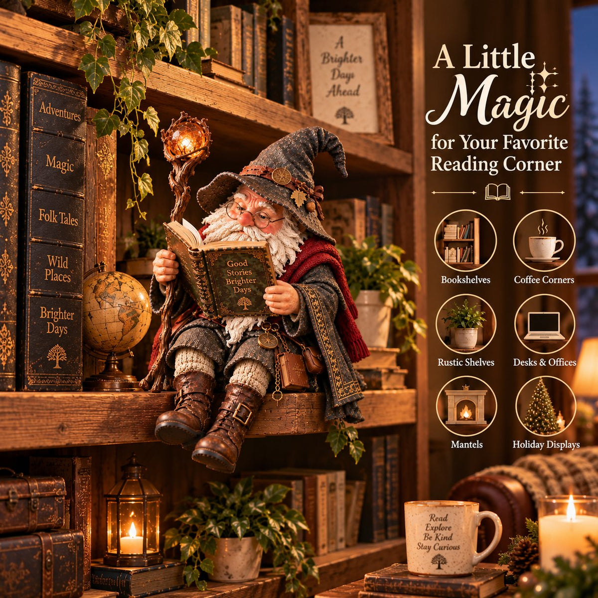 🔥 LAST DAY — 50% OFF 🧙‍♂️ The Wandering Scholar Gnome – Enchanted Reading Wizard Figurine 📖✨