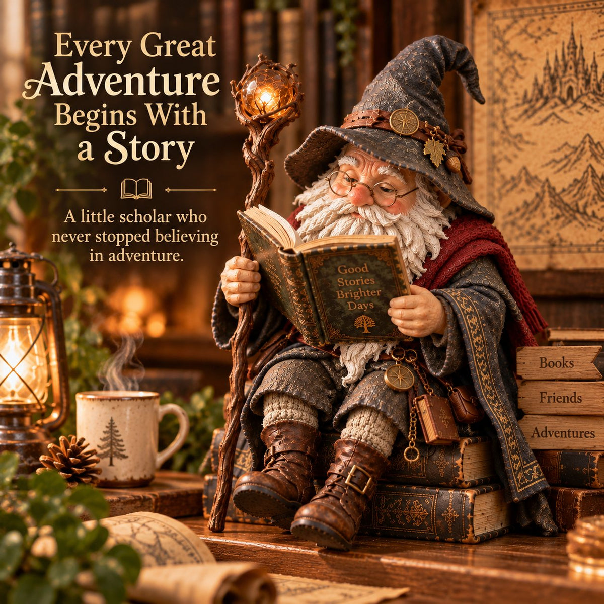 🔥 LAST DAY — 50% OFF 🧙‍♂️ The Wandering Scholar Gnome – Enchanted Reading Wizard Figurine 📖✨